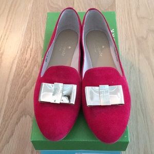 NIB Kate spade silina deep red gold bow flats